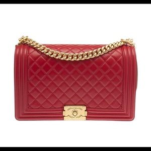 Chanel large boy bag blood red